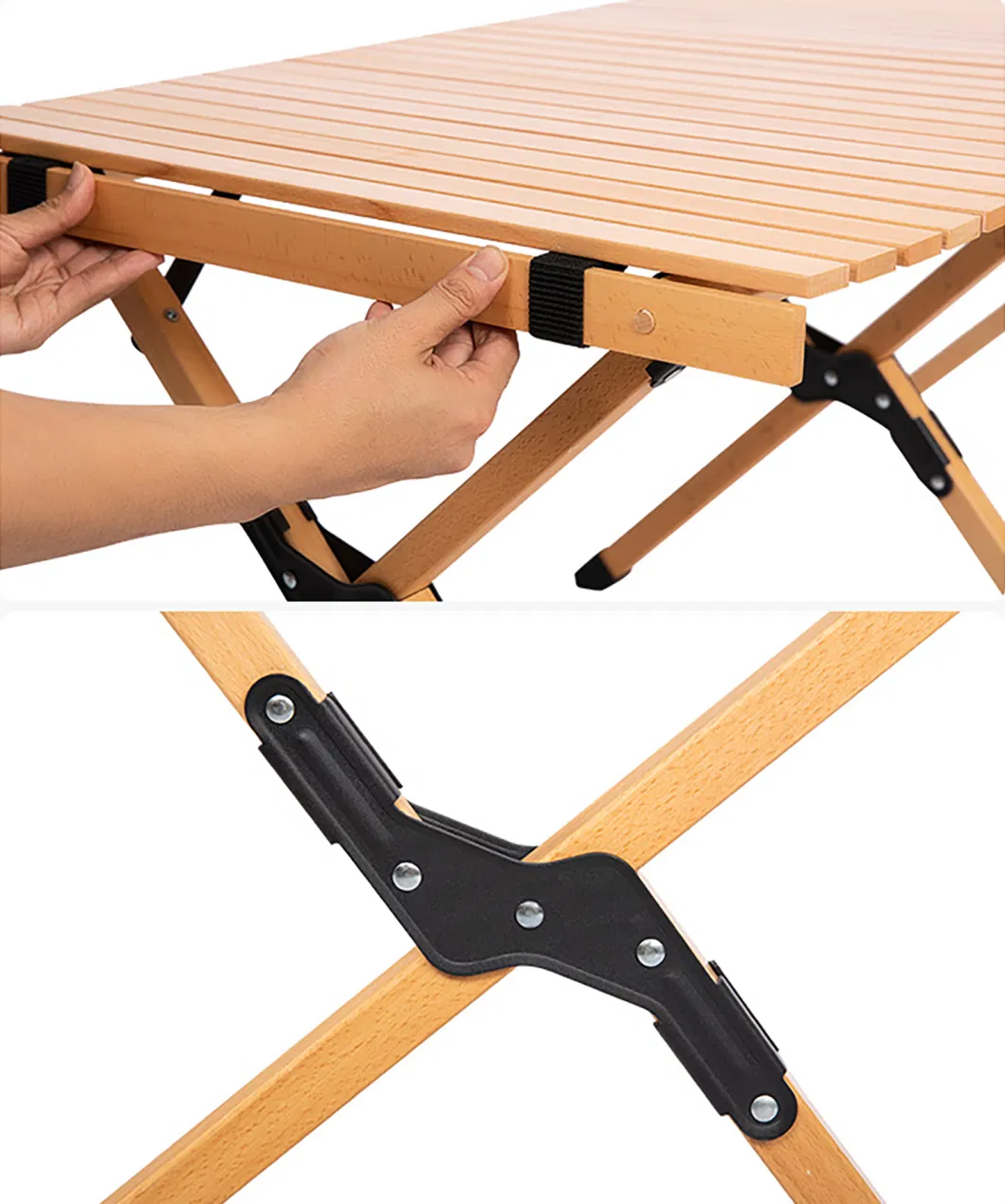 Outdoor Foldable Portable Beech Wood Egg Roll Table Camping Picnic Folding Table