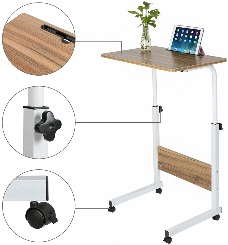 Hospital Overbed Adjustable Folding Pneumatic Laptop Cart Over Bed Side Table/Computer Desk with Wheels Pb Board for Sofa Living Room