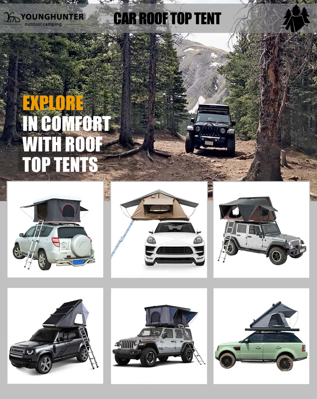 Hot Sell High Quality Top-Ranked Products Semi-Automatic All Aluminum Rollover Hard Shell Rooftop Tent