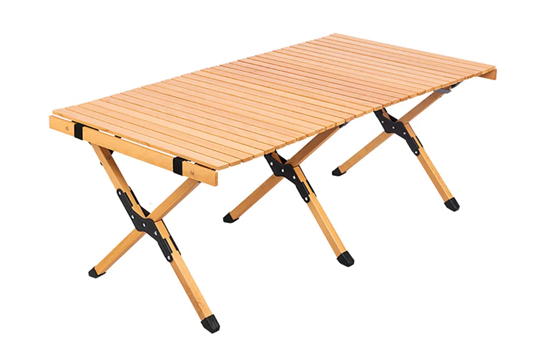 Outdoor Foldable Portable Beech Wood Egg Roll Table Camping Picnic Folding Table