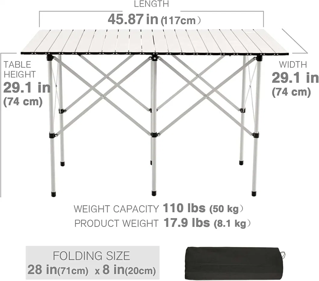 Camping Table, Fold up Lightweight, 4-6 Person Portable Roll up Aluminum Table with Carry Bag for Outdoor