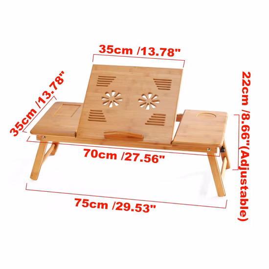 Large Size Laptop Desk Bamboo Bed Tray Table Adjustable Foldable Lap Bt