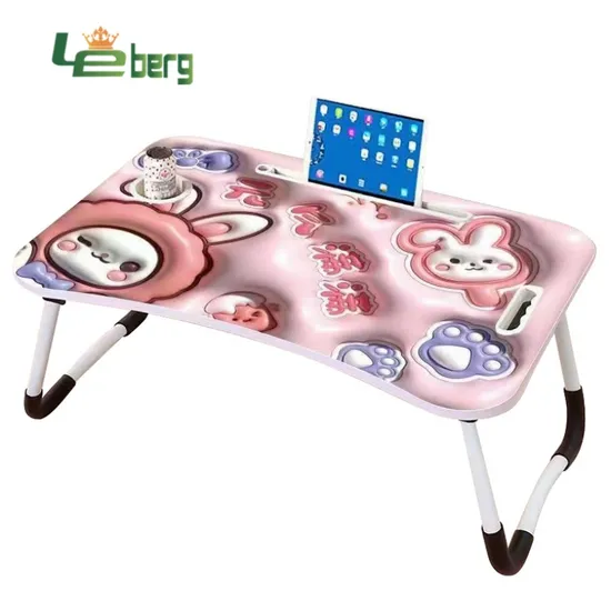 Home Office Wooden Foldable Laptop Desk, Portable Adjustable Computer Table with Slot Desk 