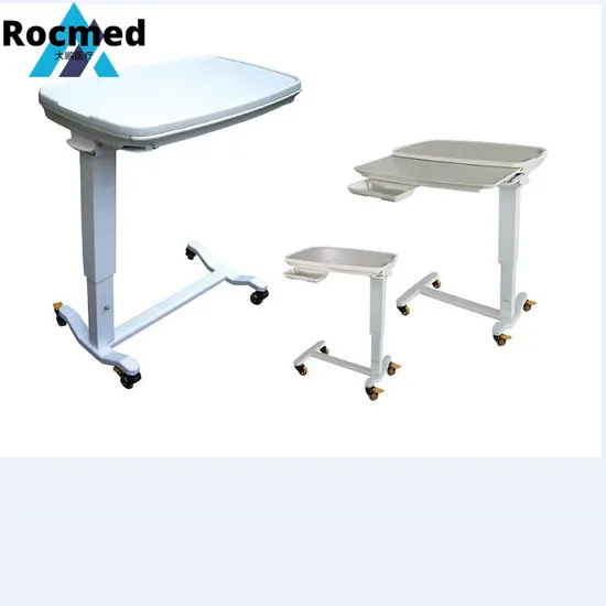 Adjustable Hospital Medical Patient ABS Folding Overbed Food Dining Table, Height Adjustable Hospital Mobile ABS Computer Laptop Patient Overbed Table 